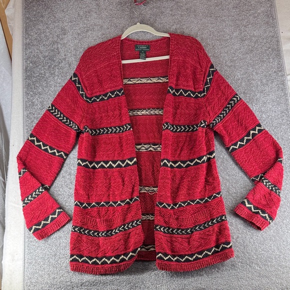 Lauren Ralph Lauren Sweaters - Vtg Lauren Ralph Lauren Red Southwestern Stripe Cardigan XL Linen Hand Knit